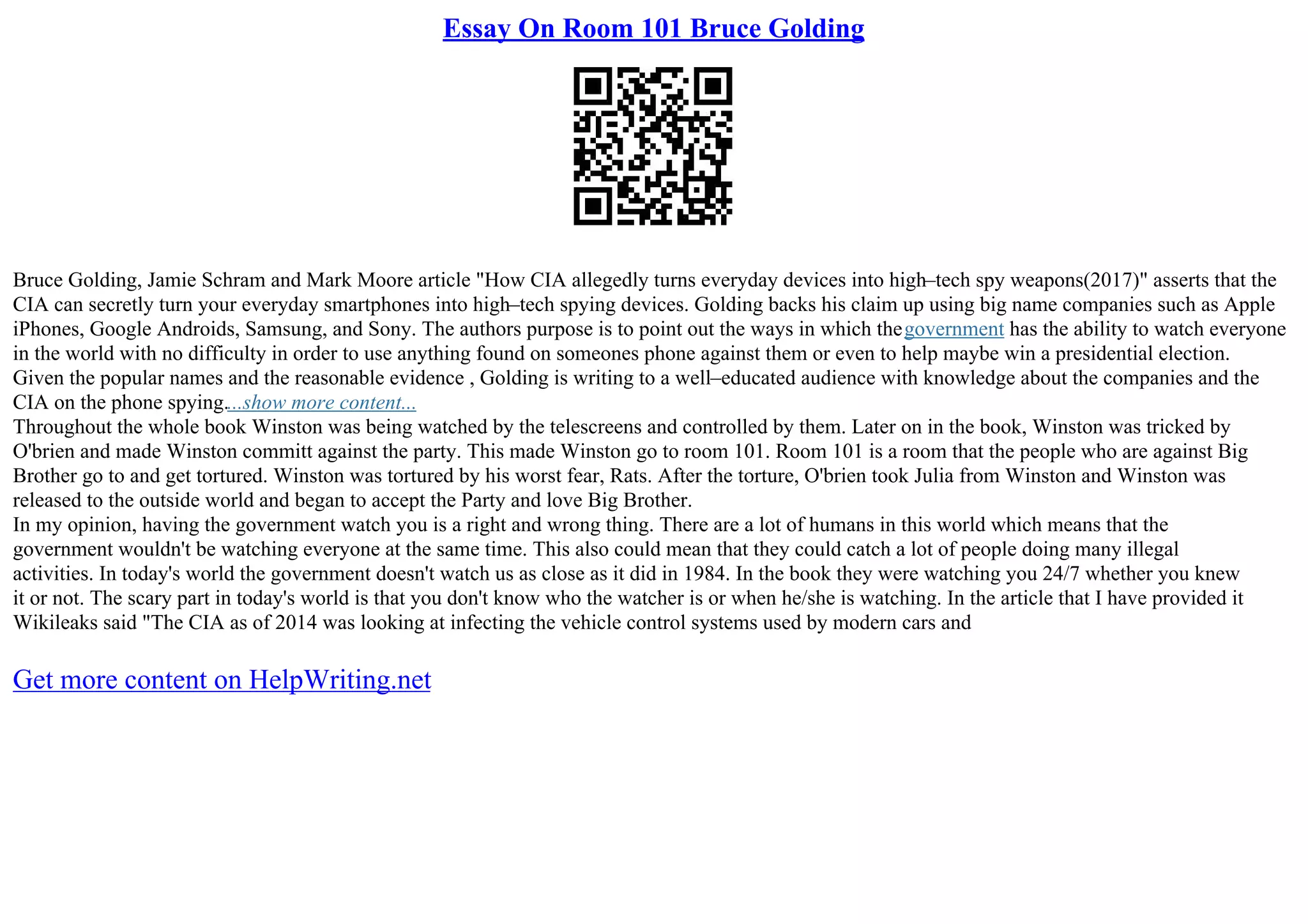 Essay On Room 101 Bruce Golding PPT