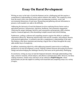 Essay On Rural Development. University of Tennessee Southern PDF