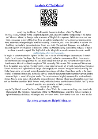 Essay On Taj Mahal | PDF