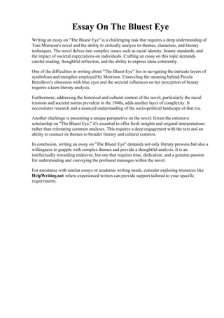 Essay On The Bluest Eye. . Literature Essay Sample - The Bluest Eye | PDF