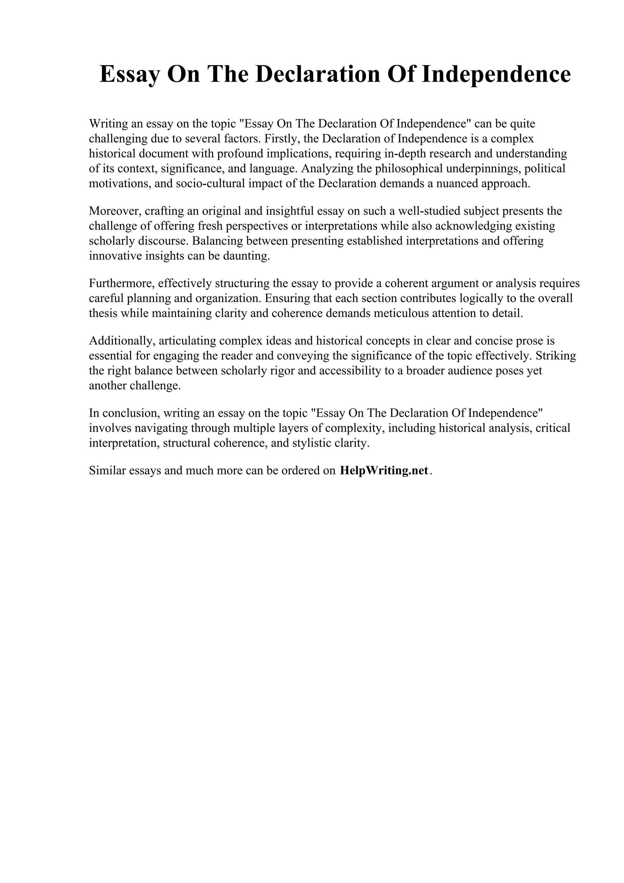 sumary response essay declaration of independence