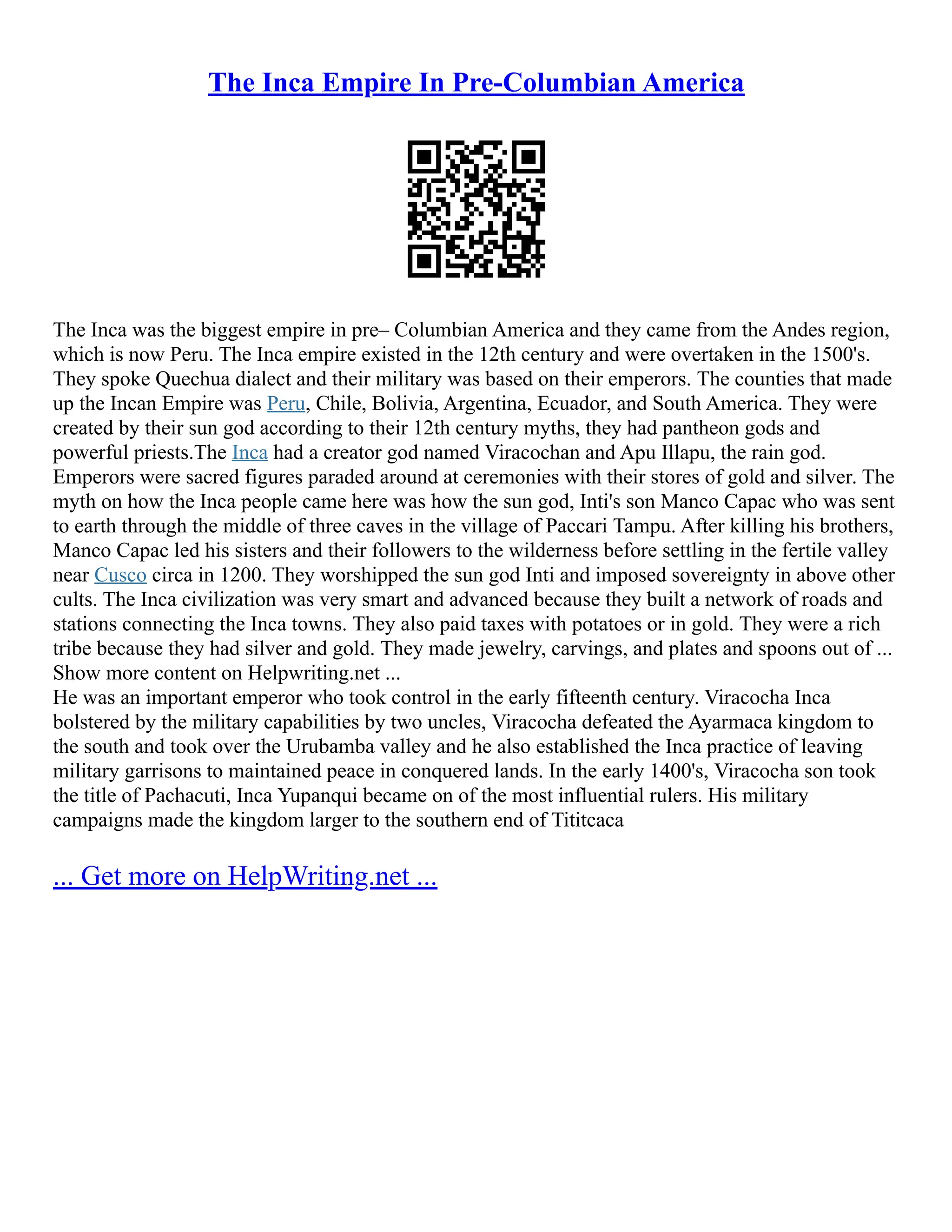 Essay On The Inca Empire | PDF