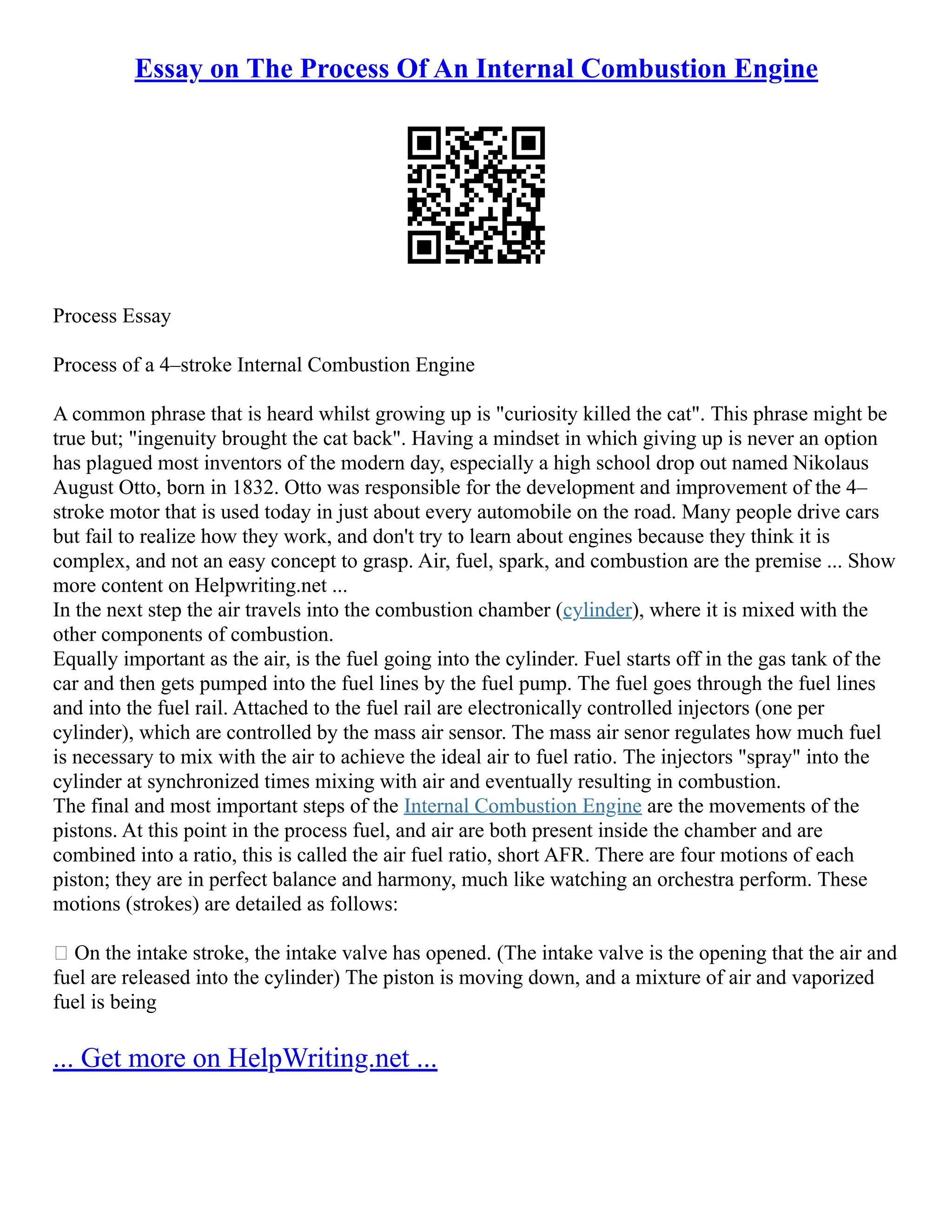 Essay On The Process Of An Internal Combustion Engine PDF