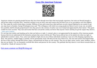 Essay On Veterans | PPT