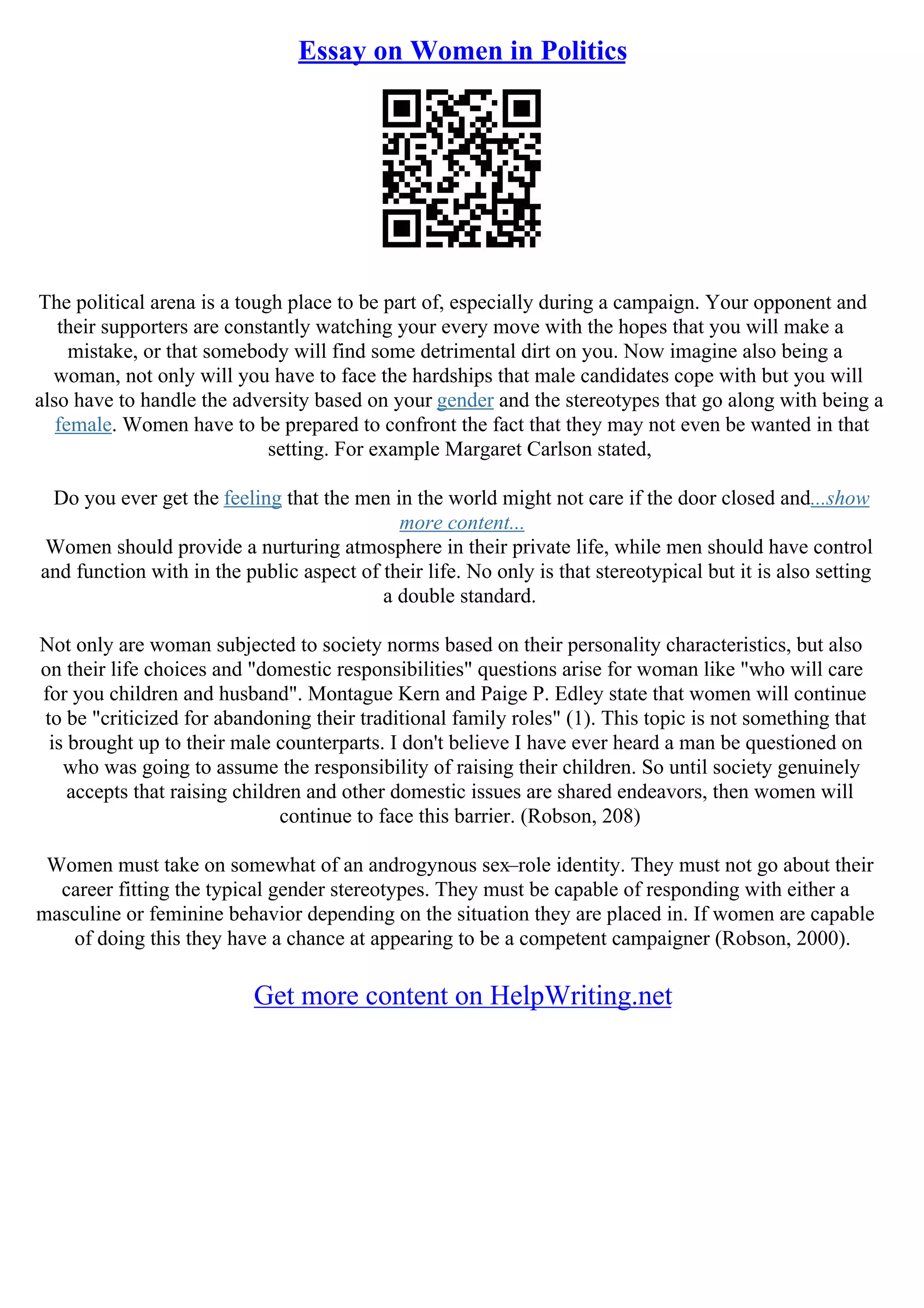 Essay On Women In Politics | PDF