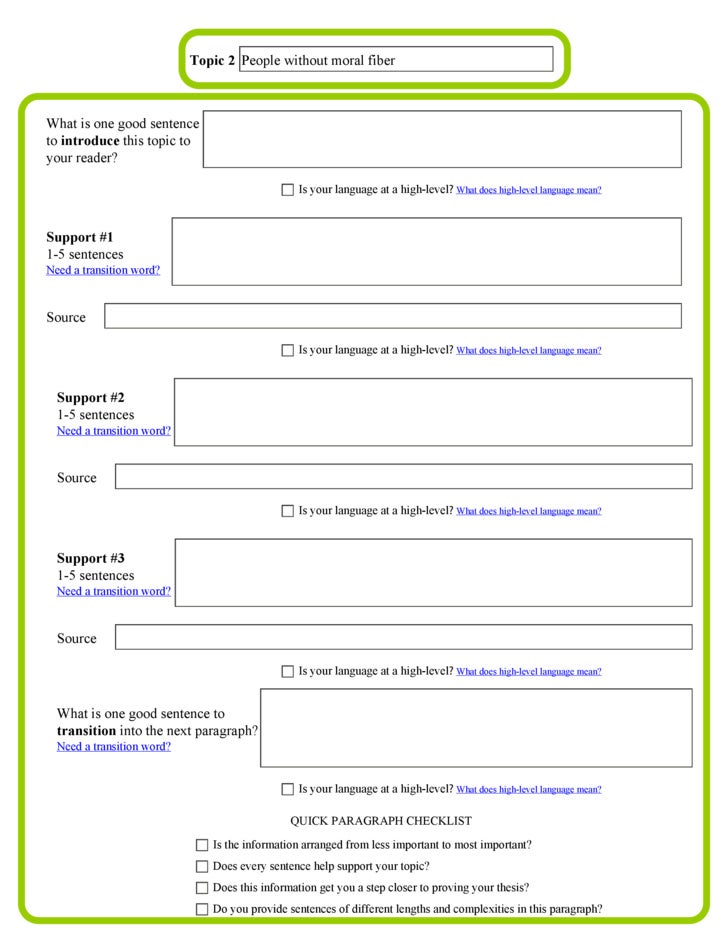 Moral Fiber Essay Organizer