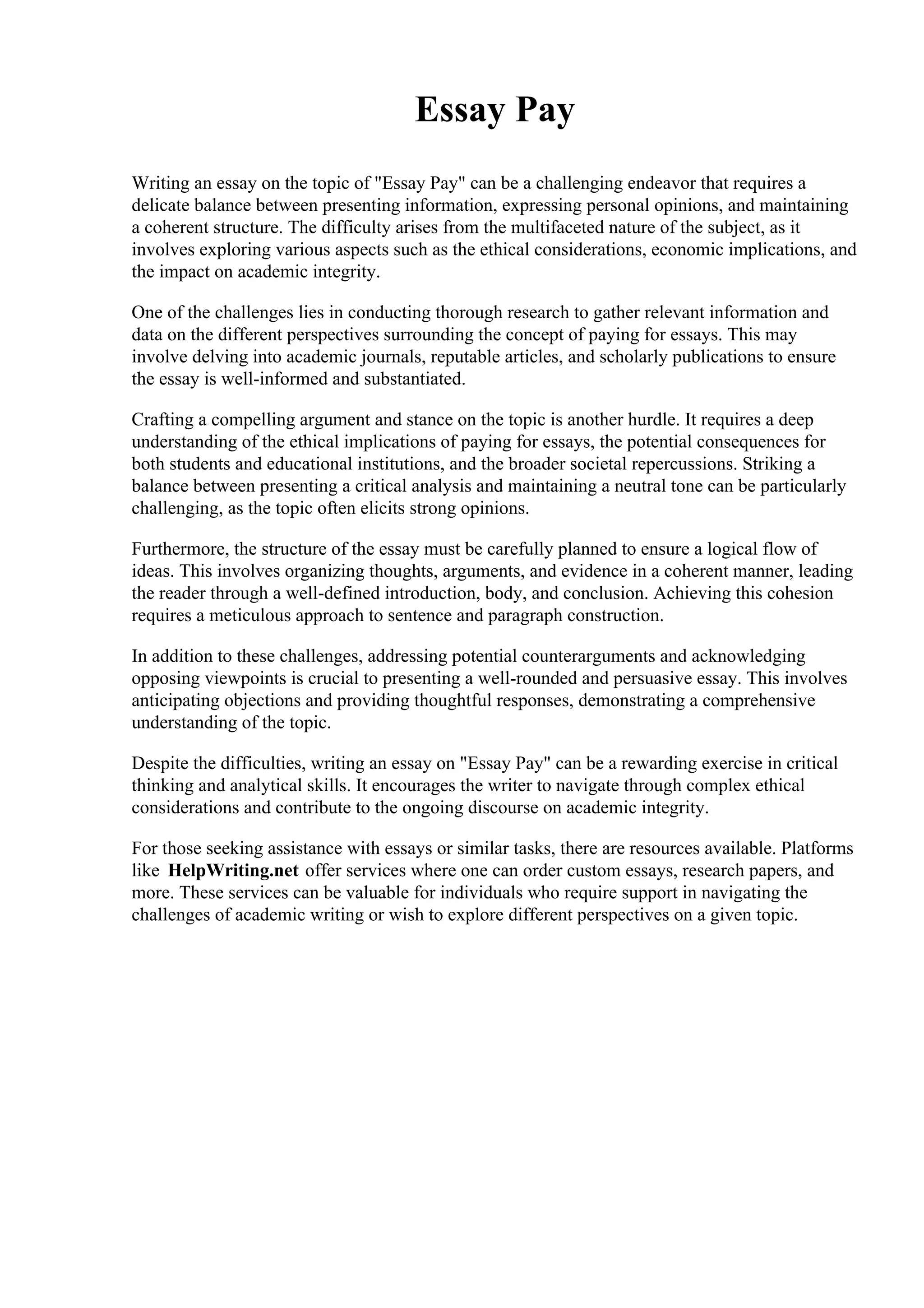 Essay Pay. Claremont Graduate University PDF