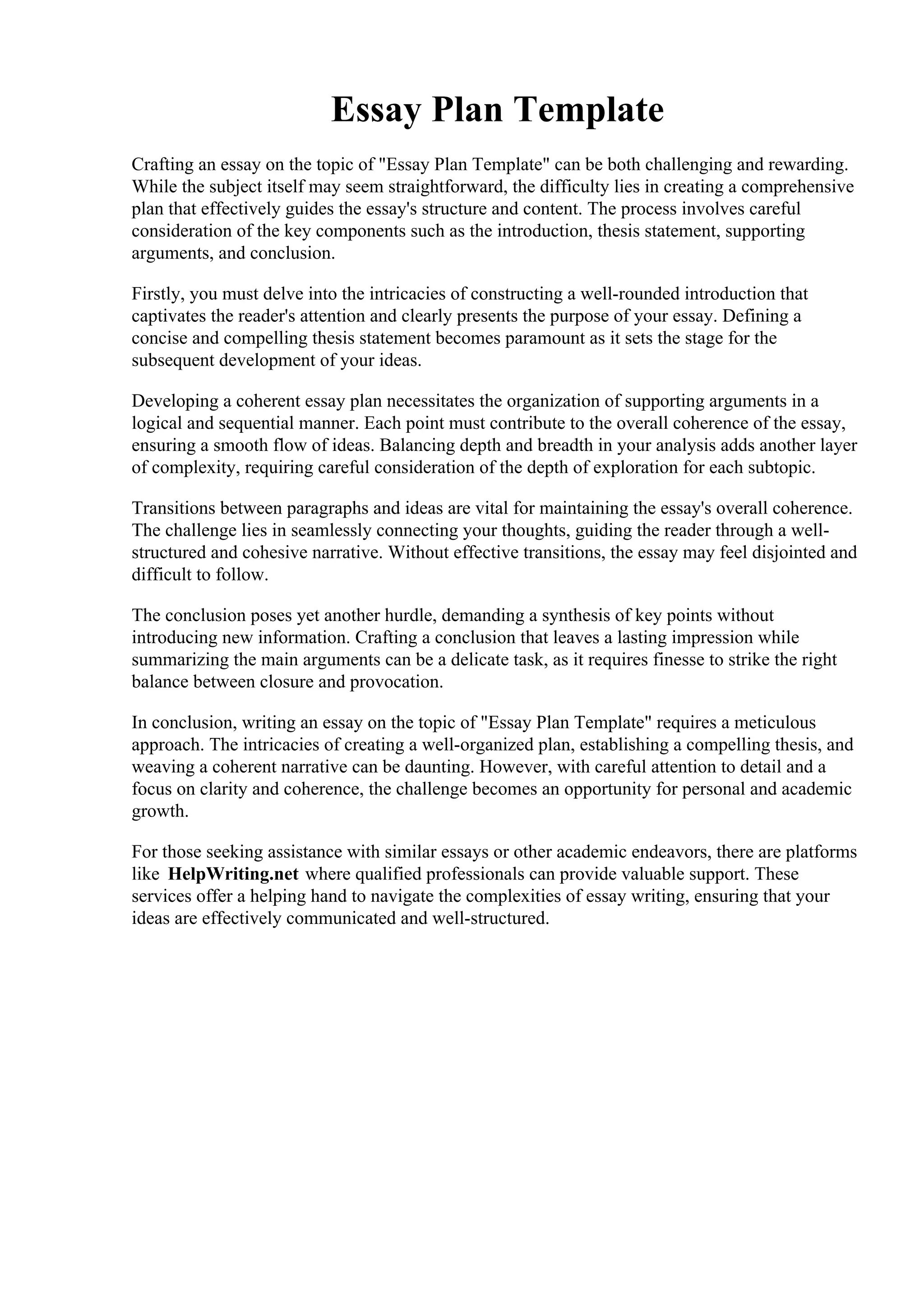 Essay Plan Template PDF