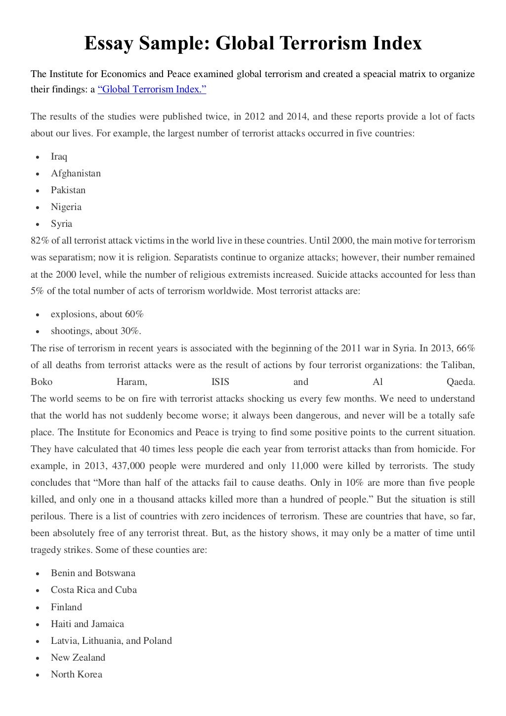 Terrorism Essays: Examples, Topics, Titles, & Outlines