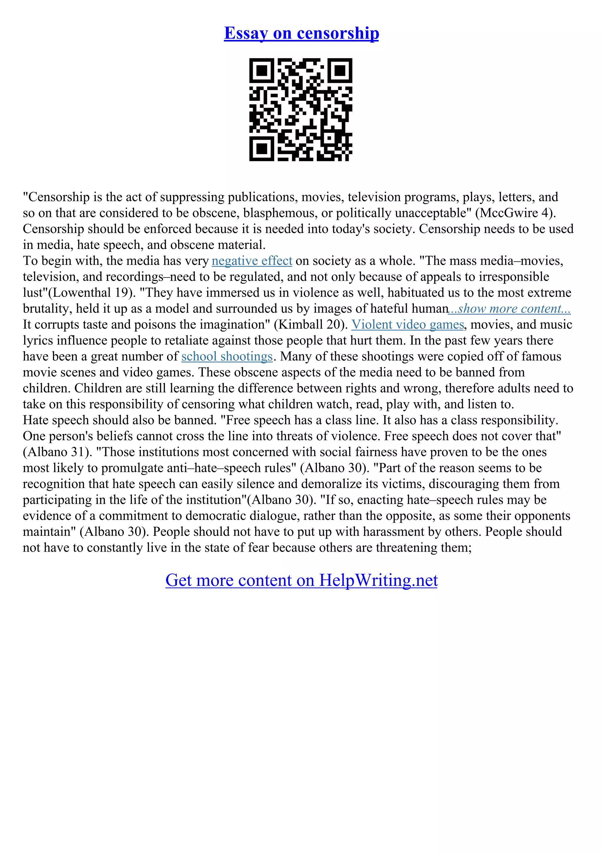 Essays On Censorship PDF