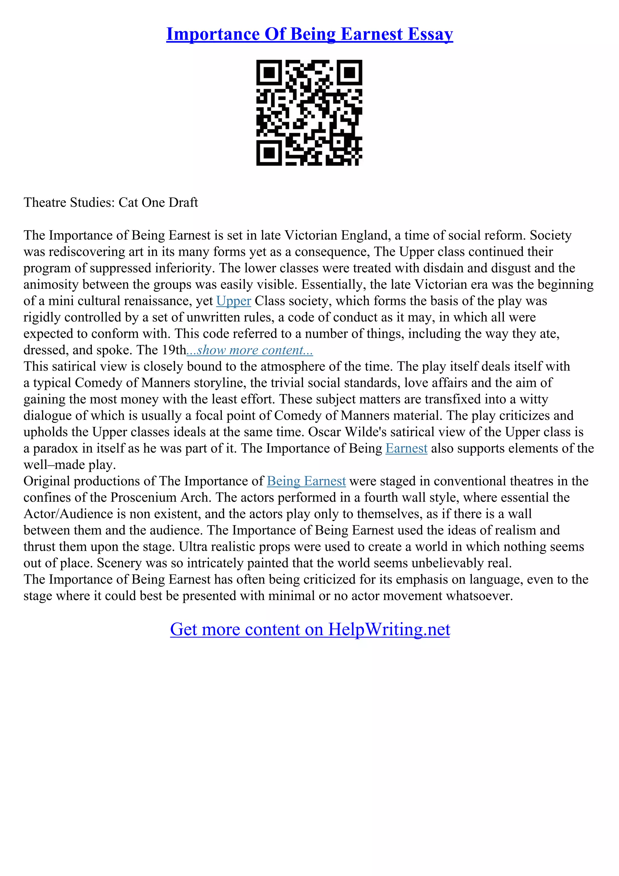 Essays On The Importance Of Being Earnest | PDF