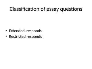 Restricted Response Essay Science Example ESSAYS AND SHORT ANSWERS QUESTIONS .pptx