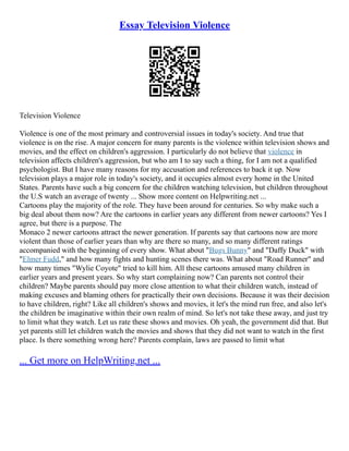Essay Television Violence Pdf Essay Television Violence Pdf