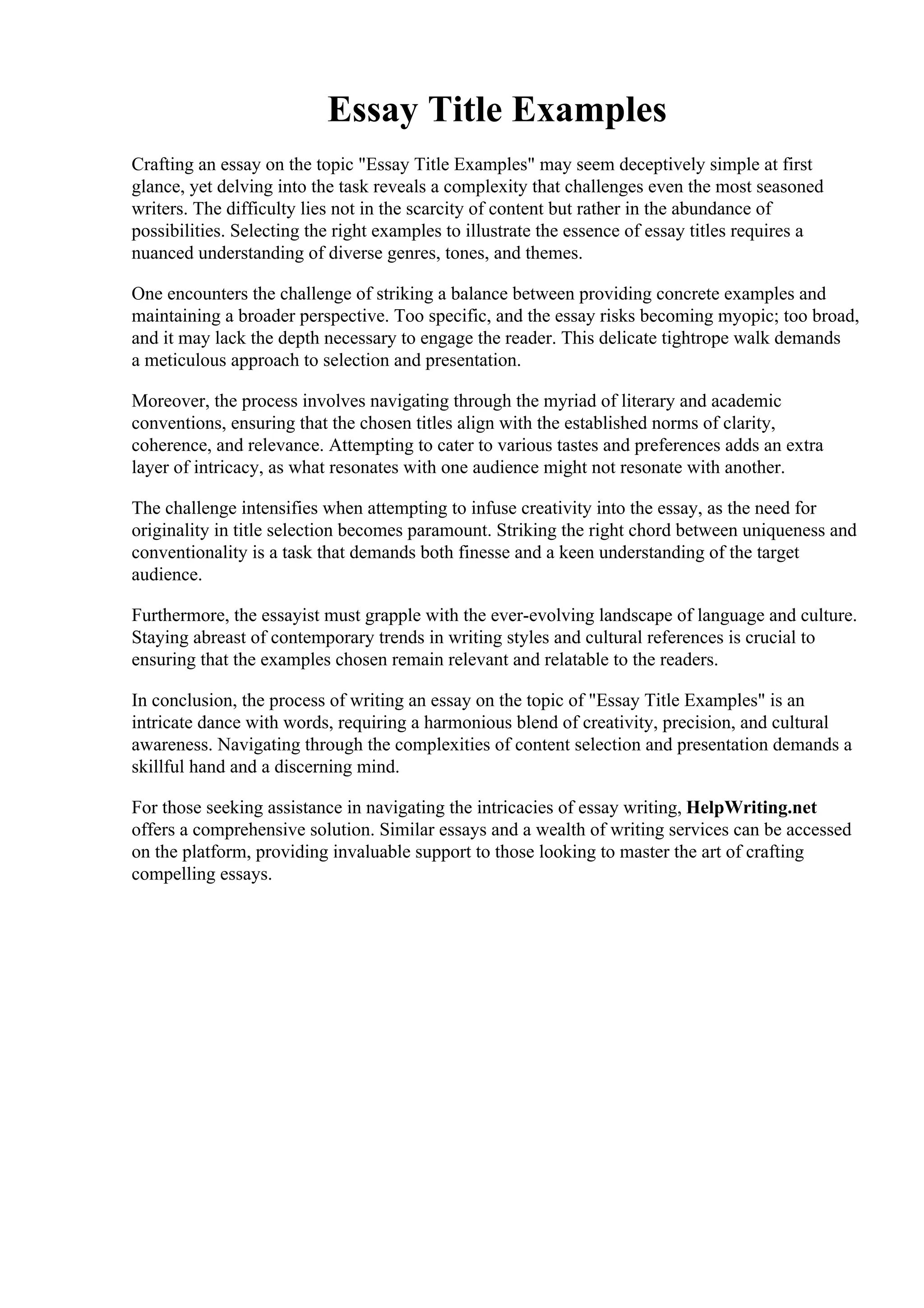 Essay Title Examples | PDF