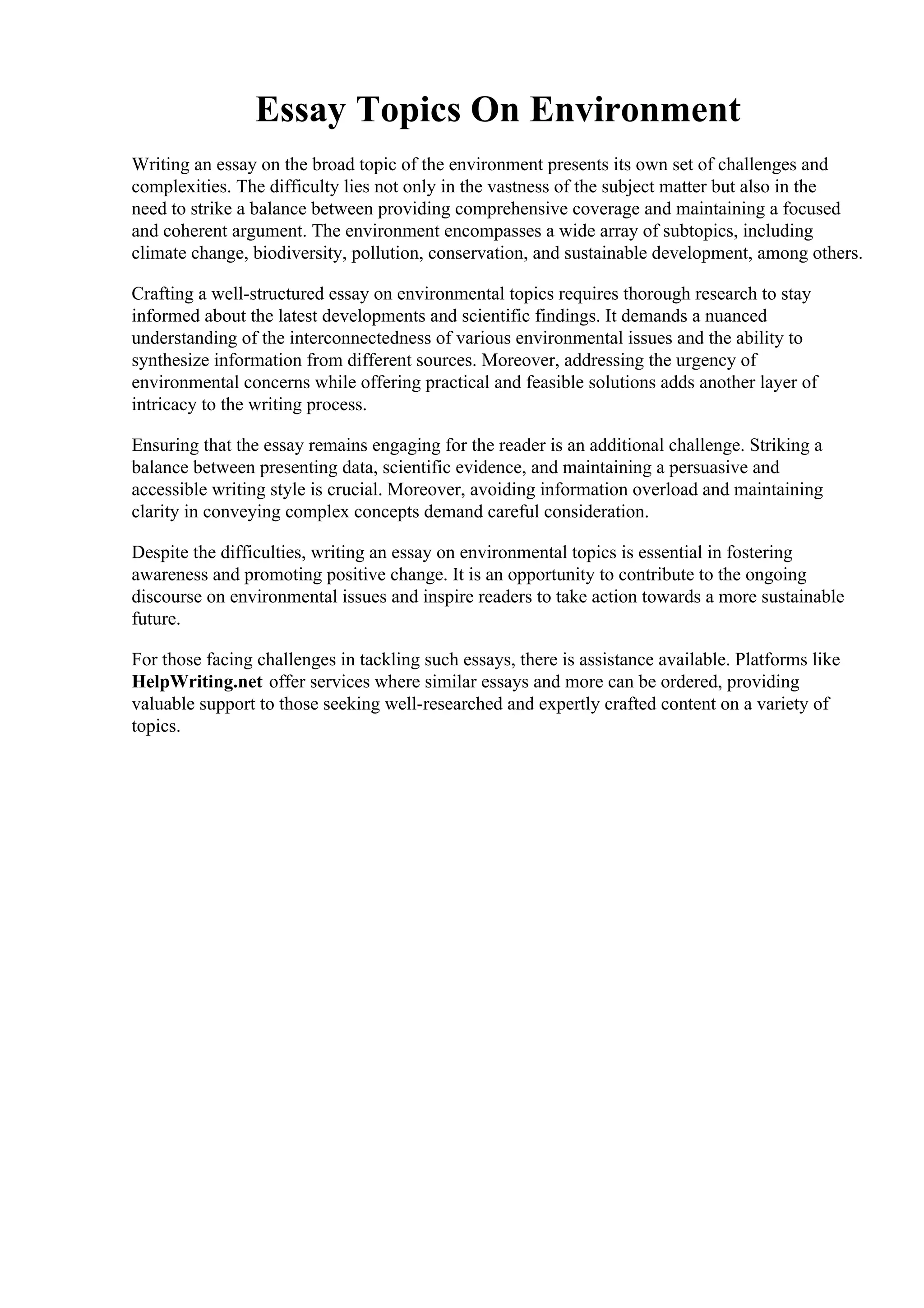 Essay Topics On Environment.pdf