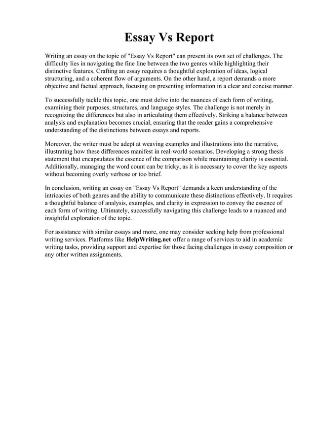 Essay Vs Report. Difference Between Essay and Report PDF