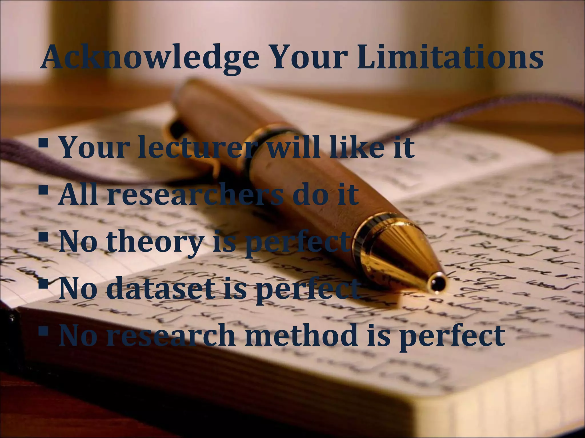 Conclusion
 Mention the topic again
 Describe methods, data analysed etc.
 Summarise the findings
 How your findings correspond to the
  previous research
 Only write about your data and your
  research.
 