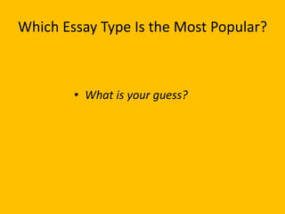 Which Essay Type Is the Most Popular?
• What is your guess?
 