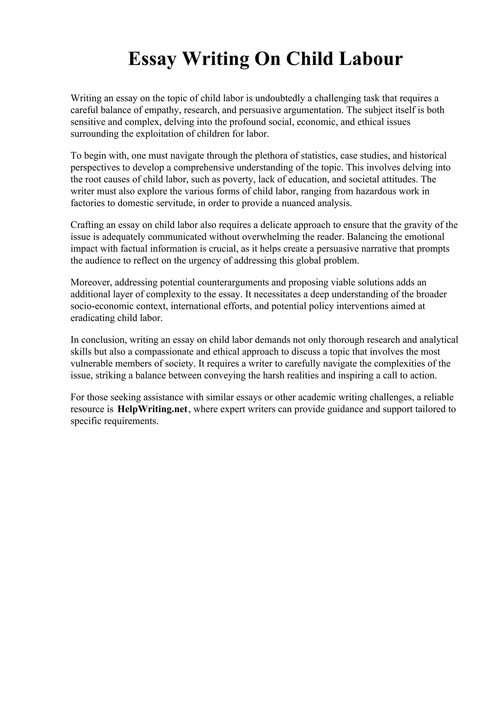 Essay Writing On Child Labour. Boston Graduate School of Psychoanalysis ...