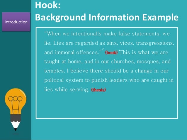 Hook Background Thesis Example - Thesis Title Ideas for College