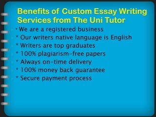  * We are a registered business
 * Our writers native language is English
 * Writers are top graduates
 * 100% plagiarism-free papers
 * Always on-time delivery
 * 100% money back guarantee
 * Secure payment process
 