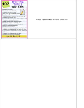 Writing Topics For Kids in Writing topics, Para
 