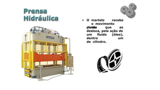 • O martelo recebe
o movimento
de um
pistão que se
desloca, pela ação de
(óleo),
um
um fluido
dentro
de cilindro.
 