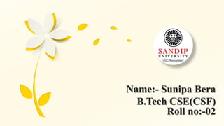 Name:- Sunipa Bera
B.Tech CSE(CSF)
Roll no:-02
 