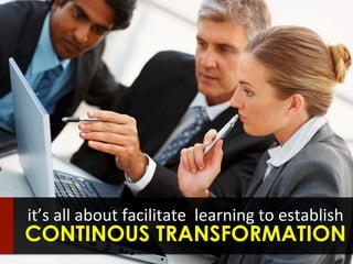 CONTINOUS TRANSFORMATION
it’s	
  all	
  about	
  facilitate	
  	
  learning	
  to	
  establish	
  	
  
 
