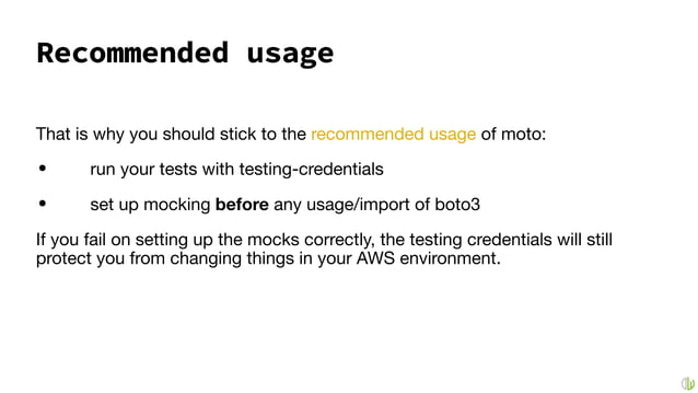 Testing your AWS code with the MOTO library | PPT