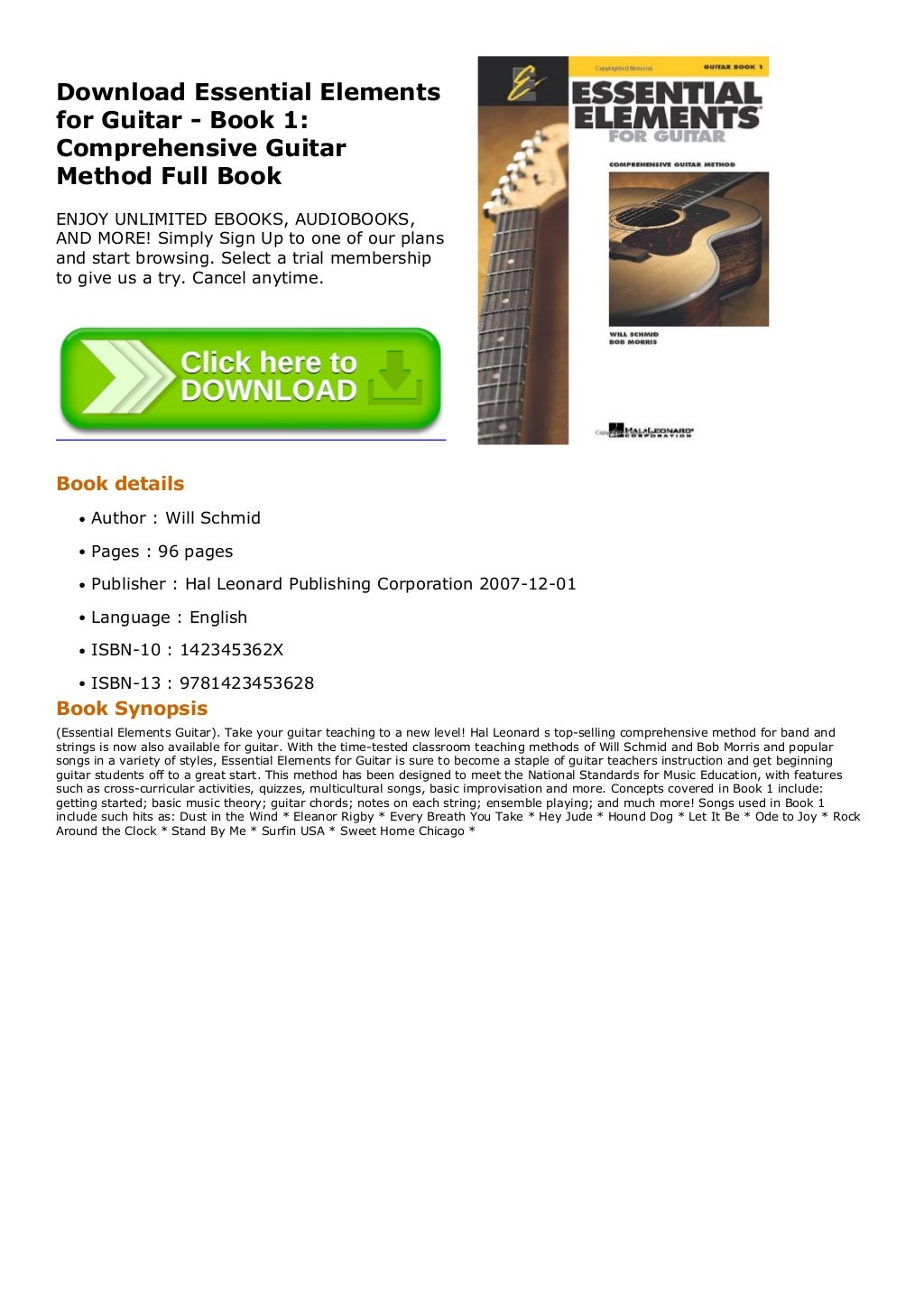 Download Essential Elements for Guitar Book 1 Comprehensive Guitar…