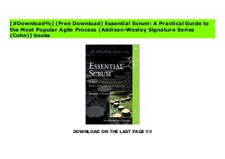 DOWNLOAD ON THE LAST PAGE !!!!
[#Download%] (Free Download) Essential Scrum: A Practical Guide to the Most Popular Agile Process (Addison-Wesley Signature Series (Cohn)) File A Practical Guide to the Most Popular Agile Process The Single-Source, Comprehensive Guide to Scrum for All Team Members, Managers, and Executives If you want to use Scrum to develop innovative products and services that delight your customers, Essential Scrum is the complete, single-source reference you've been searching for. Leading Scrum coach and trainer Kenny Rubin illuminates the values, principles, and practices of Scrum, and describes flexible, proven approaches that can help you implement it far more effectively. Whether you are new to Scrum or years into your use, this book will introduce, clarify, and deepen your Scrum knowledge at the team, product, and portfolio levels. Drawing from Rubin's experience helping hundreds of organizations succeed with Scrum, this book provides easy-to-digest descriptions enhanced by more than two hundred illustrations based on an entirely new visual icon language for describing Scrum's roles, artifacts, and activities. Essential Scrum will provide every team member, manager, and executive with a common understanding of Scrum, a shared vocabulary they can use in applying it, and practical knowledge for deriving maximum value from it.
[#Download%] (Free Download) Essential Scrum: A Practical Guide to
the Most Popular Agile Process (Addison-Wesley Signature Series
(Cohn)) books
 