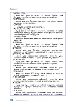 Õàâñðàëò

  ÃÀËÎÏÅÐÈÄÎË
  •   õ¿íä ¿åä: ÒÌÑ óã ýìýíä õýò ìýäðýã áîëñîí áàéæ
    áîëçîøã¿é òóë áàãà òóíãààð ýõýëæ õýðýãëýõ íü ç¿éòýé
  ÃÅÍÒÀÌÈÖÈÍ
  •   õºíãºí ¿åä: òóíã áàãàñãàí õýðýãëýíý, òóíä õÿíàëò òàâèíà,
    ñîíñãîëûí ýðõòýí ãýìòýýíý
  ÃÅÏÀÐÈÍ
  •   õ¿íä ¿åä: öóñ àëäàõ ðèñê íýìýãäýíý.
  ÃÈÄÐÎÕËÎÐÒÈÀÇÈÄ
  •   äóíä çýðýã: õýðýãëýõýýñ çàéëñõèé, ýì÷èëãýýíèé íºëºº
    èëýðäýãã¿é áºãººä ò¿¿äãýíöýðèéí ôèëüòðàöèéã áàãàñãàí
    áººðíèé äóòàãäëûã õ¿íäð¿¿ëíý.
  ÃËÈÁÅÍÊËÀÌÈÄ
  •   õ¿íä ¿åä: õýðýãëýõýýñ çàéëñõèé, ãèïîãëèêåìè ¿¿ñýõ ýðñäýë
    íýìýãäýíý
  ÄÈÀÇÅÏÀÌ
  •   õ¿íä ¿åä: ÒÌÑ óã ýìýíä õýò ìýäðýã áîëñîí áàéæ
    áîëçîøã¿é òóë áàãà òóíãààð ýõýëæ õýðýãëýõ íü ç¿éòýé
  ÄÈÃÎÊÑÈÍ
  •   õºíãºí ¿åä: òóíã áàãàñãàí õýðýãëýíý, ýëåêòðîëèòûí
    ººð÷ëºëòººñ øàëòãààëàí õîðäëîãî ¿¿ñãýõ ýðñäýë íü èõýñíý.
  ÄÈÊËÎÔÅÍÀÊ ÍÀÒÐÈ
  •   õºíãºí ¿åä: õýðýãëýõýýñ çàéëñõèé, íàòðè áà óñíû
    õóðèìòëàãäàëòûã èõýñãýí áººðíèé äóòàãäëûã õ¿íäð¿¿ëíý
  ÄÐÎÏÅÐÈÄÎË
  •   õ¿íä ¿åä: ÒÌÑ óã ýìýíä õýò ìýäðýã áîëñîí áàéæ
    áîëçîøã¿é òóë áàãà òóíãààð ýõýëæ õýðýãëýõ íü ç¿éòýé
  ÈÁÓÏÐÎÔÅÍ
  •   õºíãºí ¿åä: õýðýãëýõýýñ çàéëñõèé, íàòðè áà óñíû
    õóðèìòëàãäàëòûã èõýñãýí áººðíèé äóòàãäëûã õ¿íäð¿¿ëíý
  ÈÇÎÍÈÀÇÈÄ
  •   õ¿íä ¿åä: õîíîãò 200 ìã-ààñ èõã¿é òóíãààð õýðýãëýõ íü
    ç¿éòýé, çàõûí íåâðîïàòè ¿¿ñ÷ áîëçîøã¿é.
  ÈÍÄÎÌÅÒÀÖÈÍ
  •   õºíãºí ¿åä: õýðýãëýõýýñ çàéëñõèé, íàòðè áà óñíû
    õóðèìòëàãäàëòûã èõýñãýí áººðíèé äóòàãäëûã õ¿íäð¿¿ëíý
  ÈÍÑÓËÈÍ
  •   õ¿íä ¿åä: òóíã áàãàñãàõ íü ç¿éòýé, èíñóëèíû õýðýãöýý
    áóóðäàãèéí çýðýãöýý ãèïîãëèêåìè-èéã òýñâýðëýõ ÷àäâàð
    äîðîéòíî.
  ÊÀÏÒÎÏÐÈË
  •   õºíãºí ¿åä: õýðýãëýõýýñ çàéëñõèéõ áóþó òóíã áàãàñãàí
    õýðýãëýíý, áººðººð ÿëãàðäàã òóë ÿëãàðàëò íü óäààøèðíà,


390
 