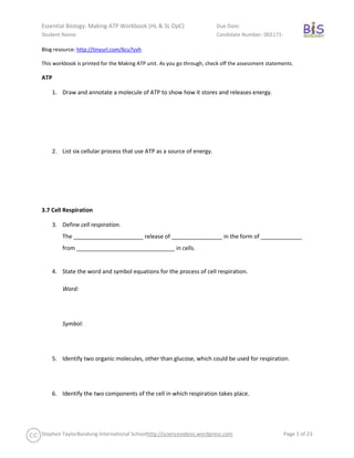Blog resource: http://tinyurl.com/6cu7yvh         <br />This workbook is printed for the Making ATP unit. As you go through, check off the assessment statements. <br />ATP<br />,[object Object]
