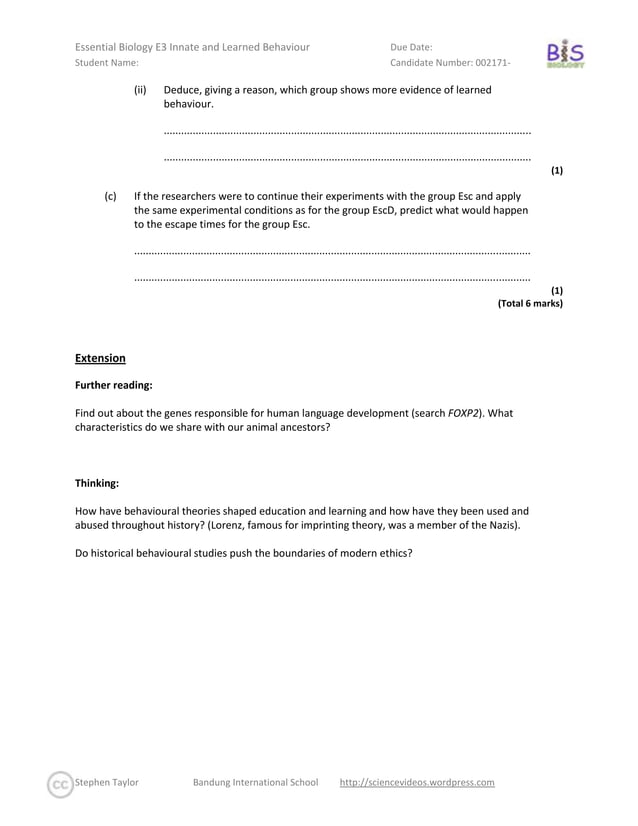 Essential Biology E3 Innate and Learned Behaviour | PDF