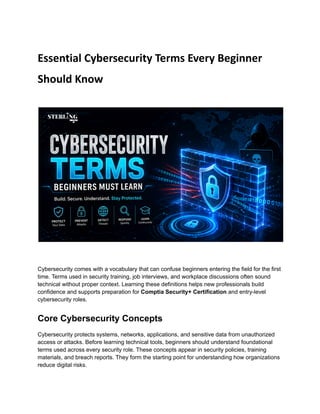 Comptia Security+ Certification: Key Cybersecurity Terms for Beginners ...