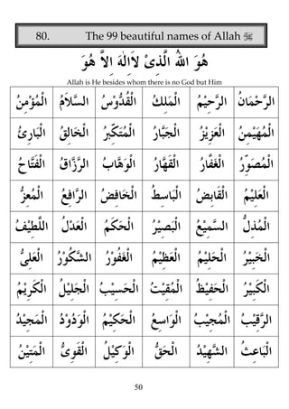 80.

The 99 beautiful names of Allah

Allah is He besides whom there is no God but Him

50

 