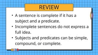 Essential Elements of Sentences (Grade 6) | PPTX
