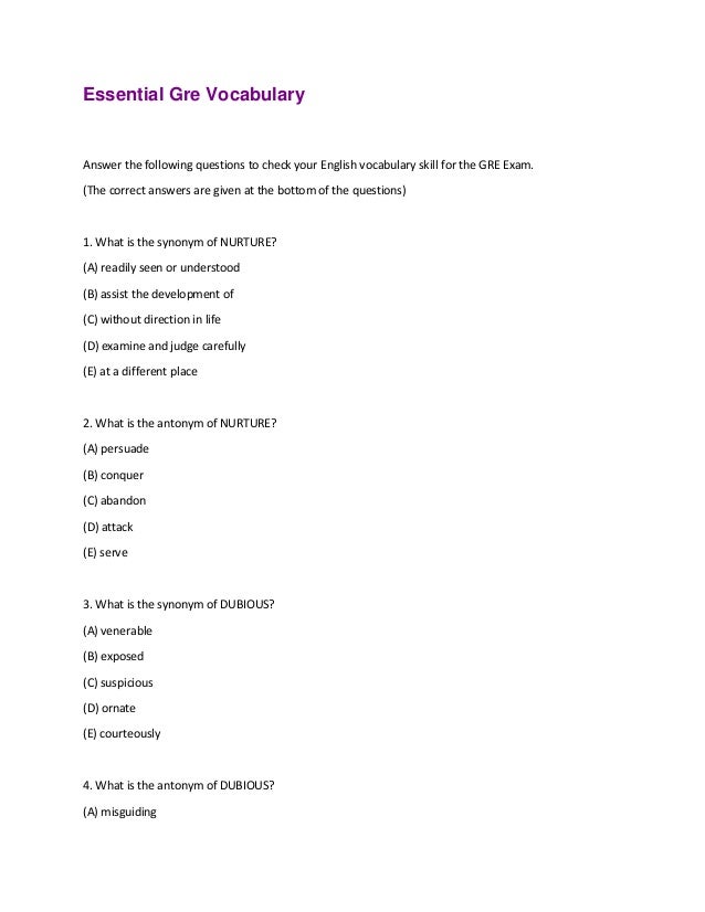 Essential Gre Vocabulary PDF