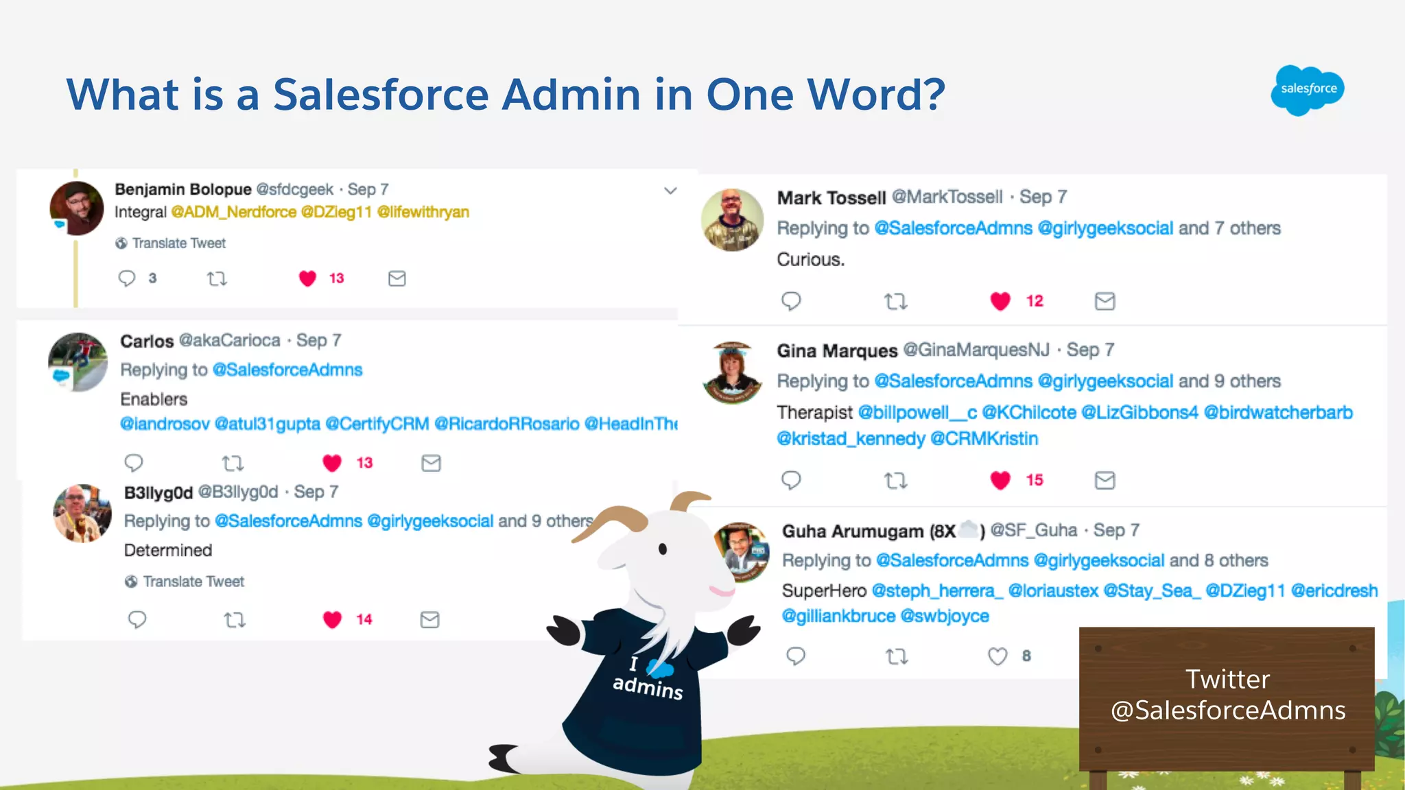 What is a Salesforce Admin in One Word?
Twitter
@SalesforceAdmns
 