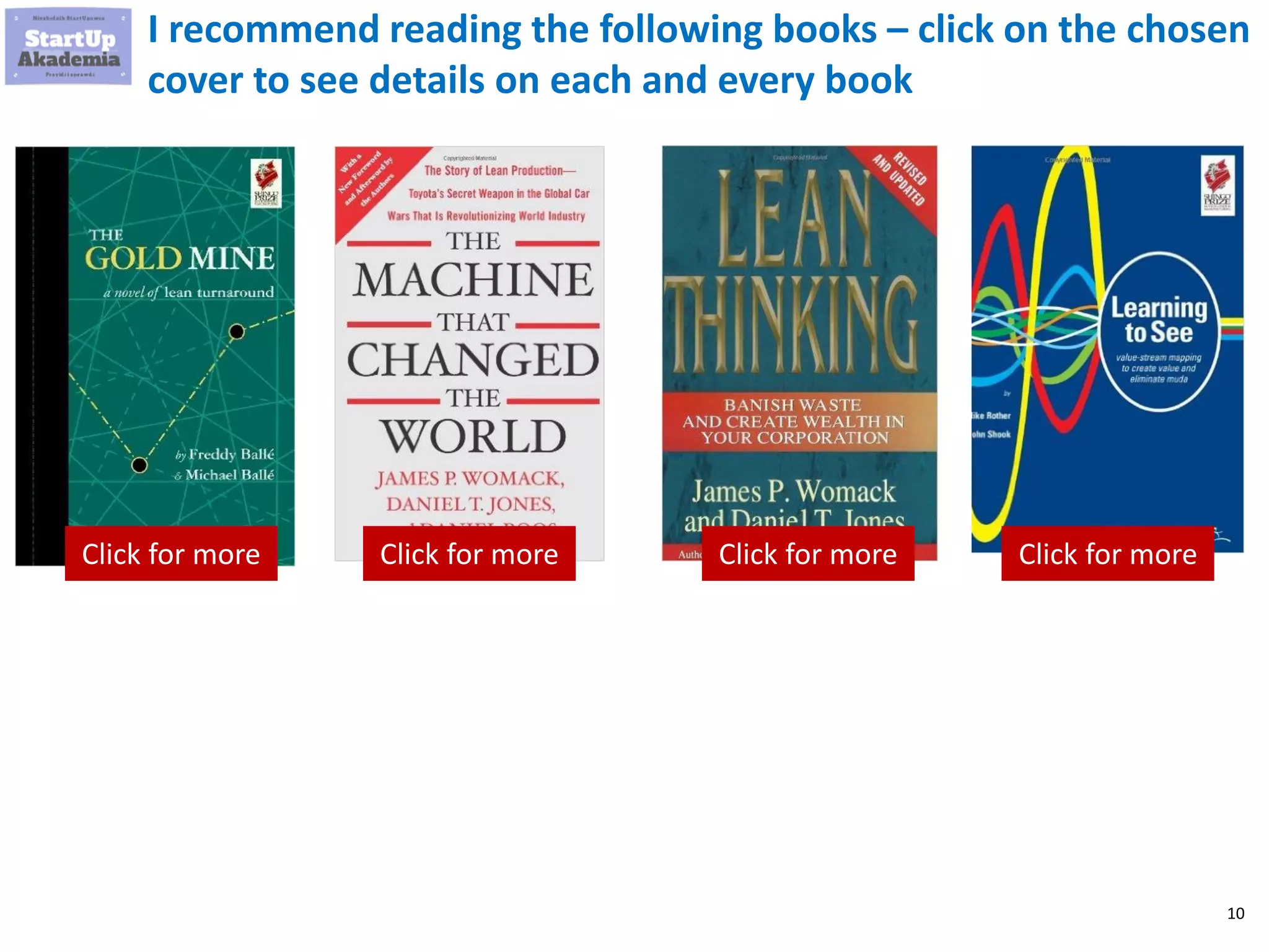 10
I recommend reading the following books – click on the chosen
cover to see details on each and every book
Click for moreClick for moreClick for more Click for more
 