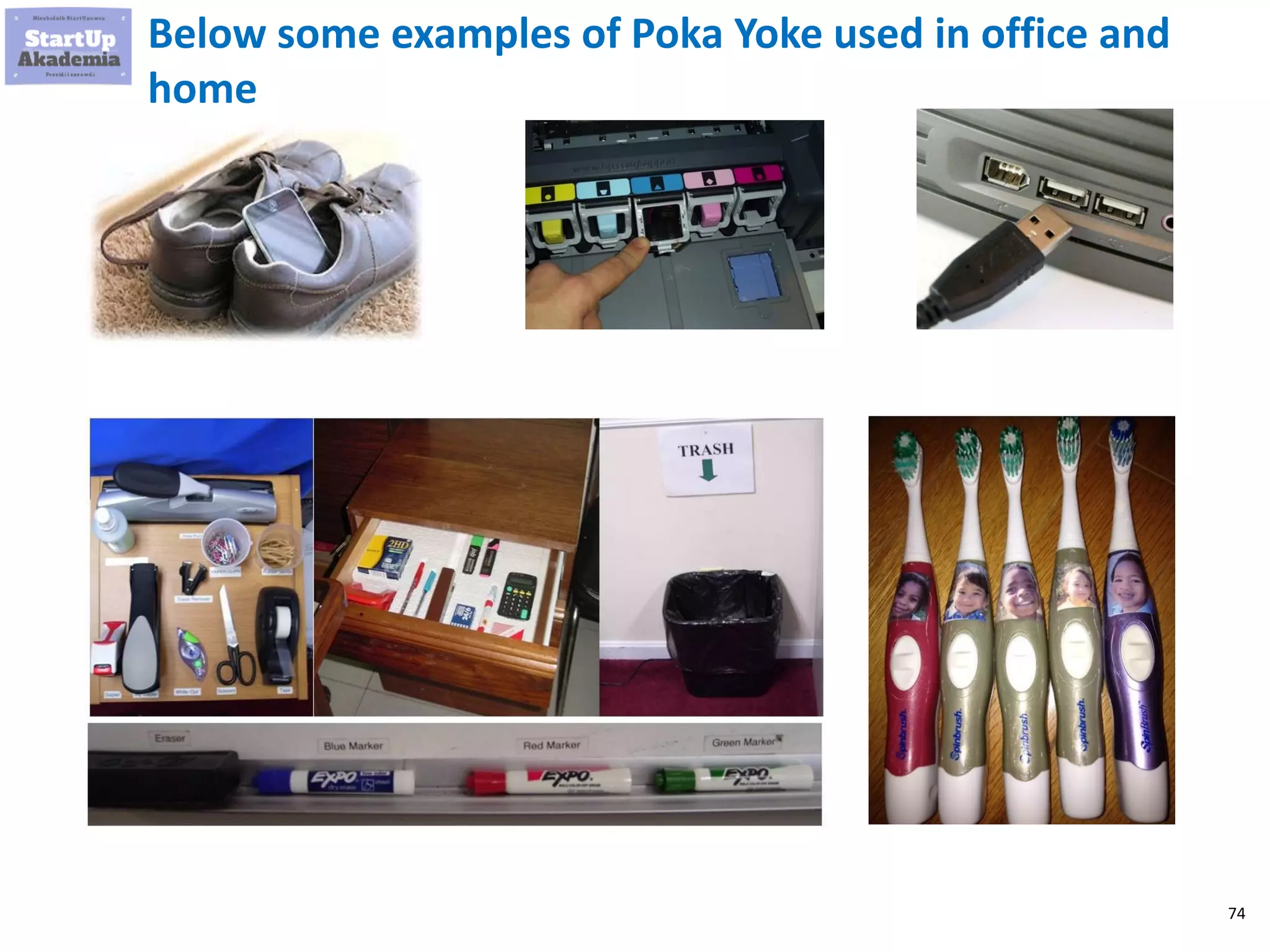 74
Below some examples of Poka Yoke used in office and
home
 