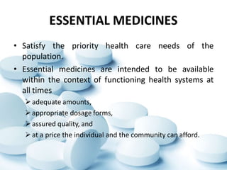 Essential medicines and counterfeit medicines | PPTX