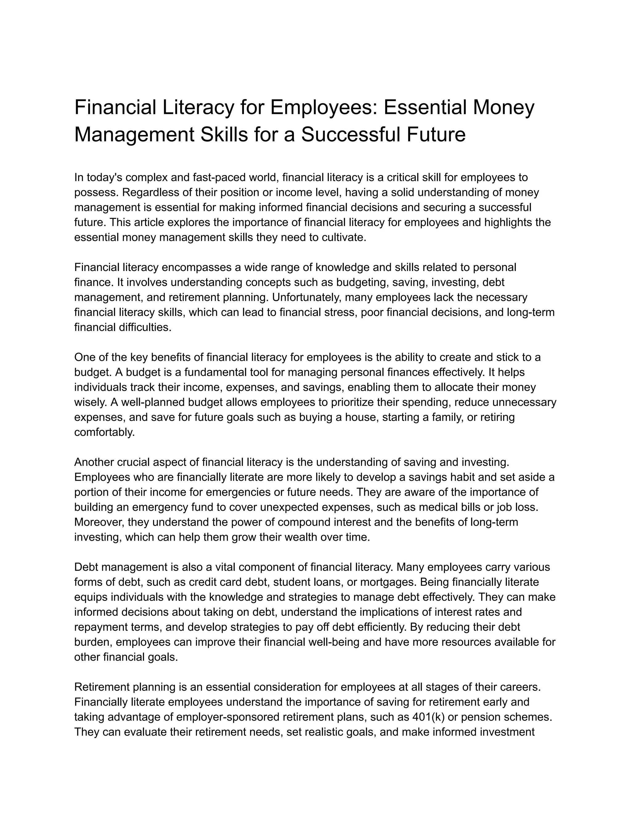 Essential Money Management Skills For A Successful Future Pdf