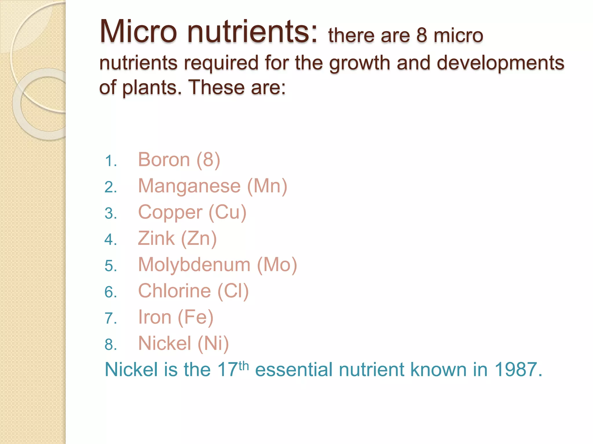 Essential nutrients for plants, their function and deficiency symptoms ...