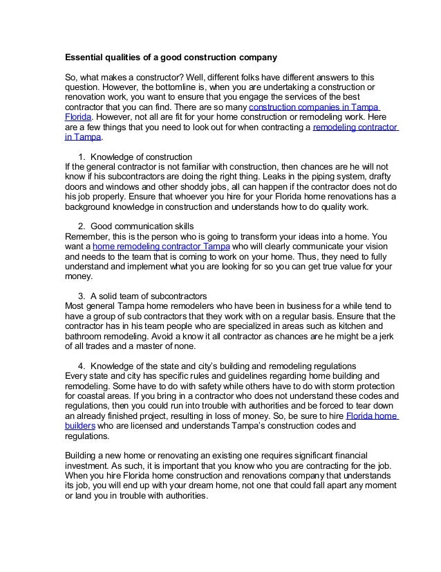 essential qualities of a good construction company good job qualities