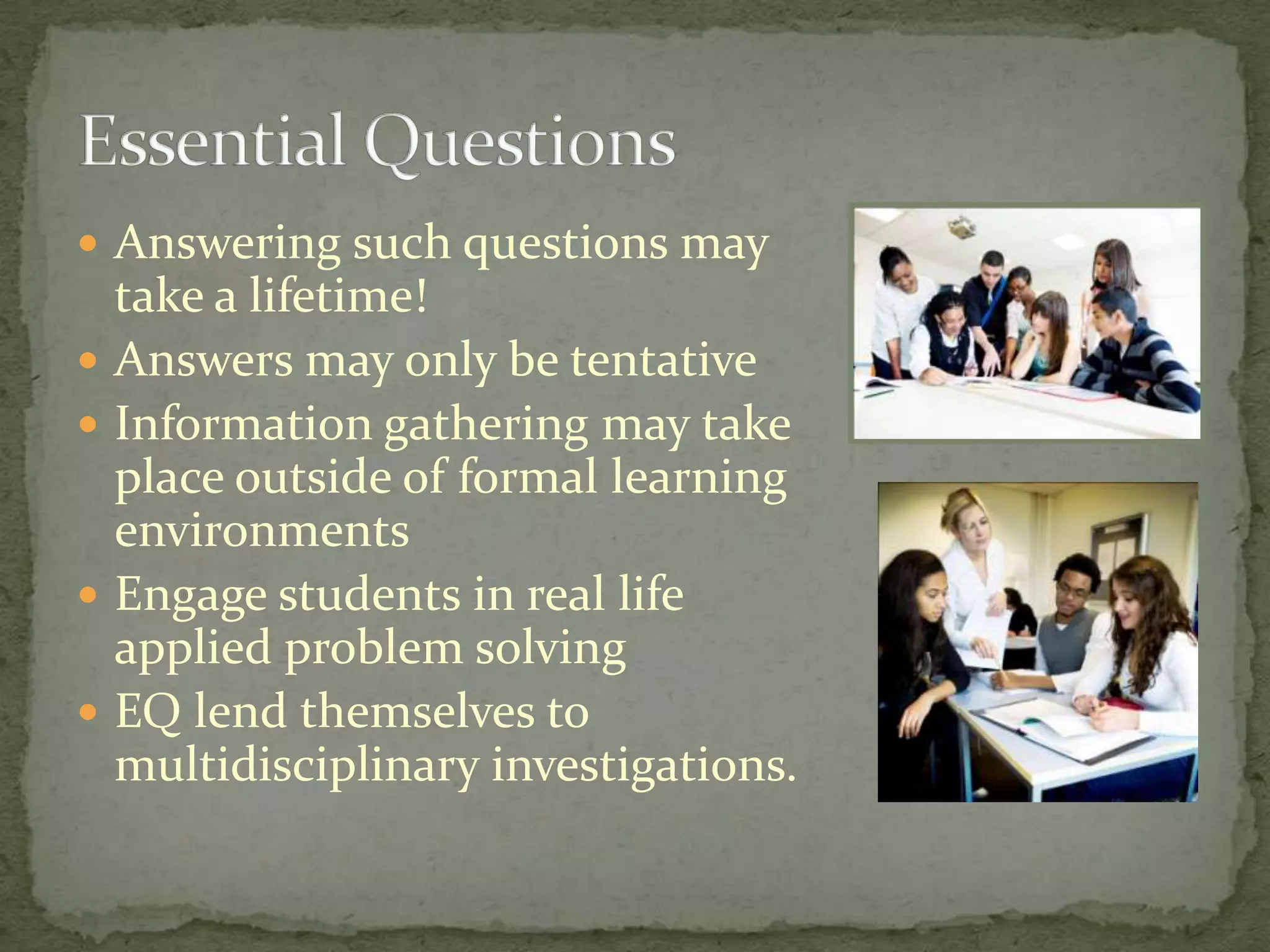 Knowledge or Remembering – Recalling InformationWhere – What – Who – How many – Point to…Comprehension or Understanding – Tell me in your own words – What does it mean?Give me an example, describe, illustrateApplication – Using learning in a new situationWhat would happen if…?  Would you have done the same…?  How would you solve this problem?In the library, find information about….Blooming Questions