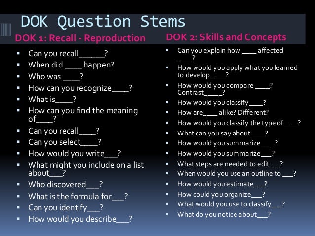 Essential Questions and DOK (Depth of Knowledge