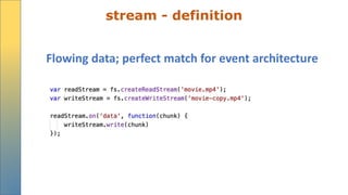 stream - definition
Flowing data; perfect match for event architecture
 