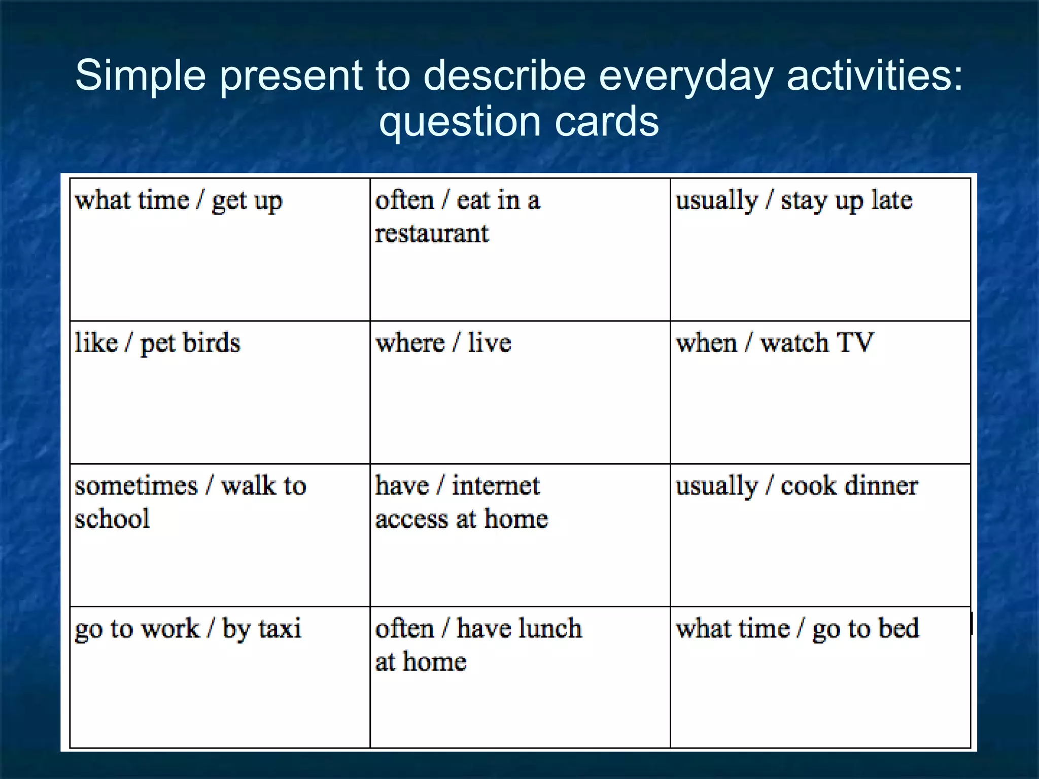 Question cards: double line Row 1: turn around to face the row behind you. Row 2: stay facing forward. Odd numbered rows: turn around Even numbered rows: face forward You should look like this: ∨∨∨∨∨∨∨∨∨∨ ∧∧∧∧∧∧∧∧∧∧ ∨∨∨∨∨∨∨∨∨∨ ∧∧∧∧∧∧∧∧∧∧ 